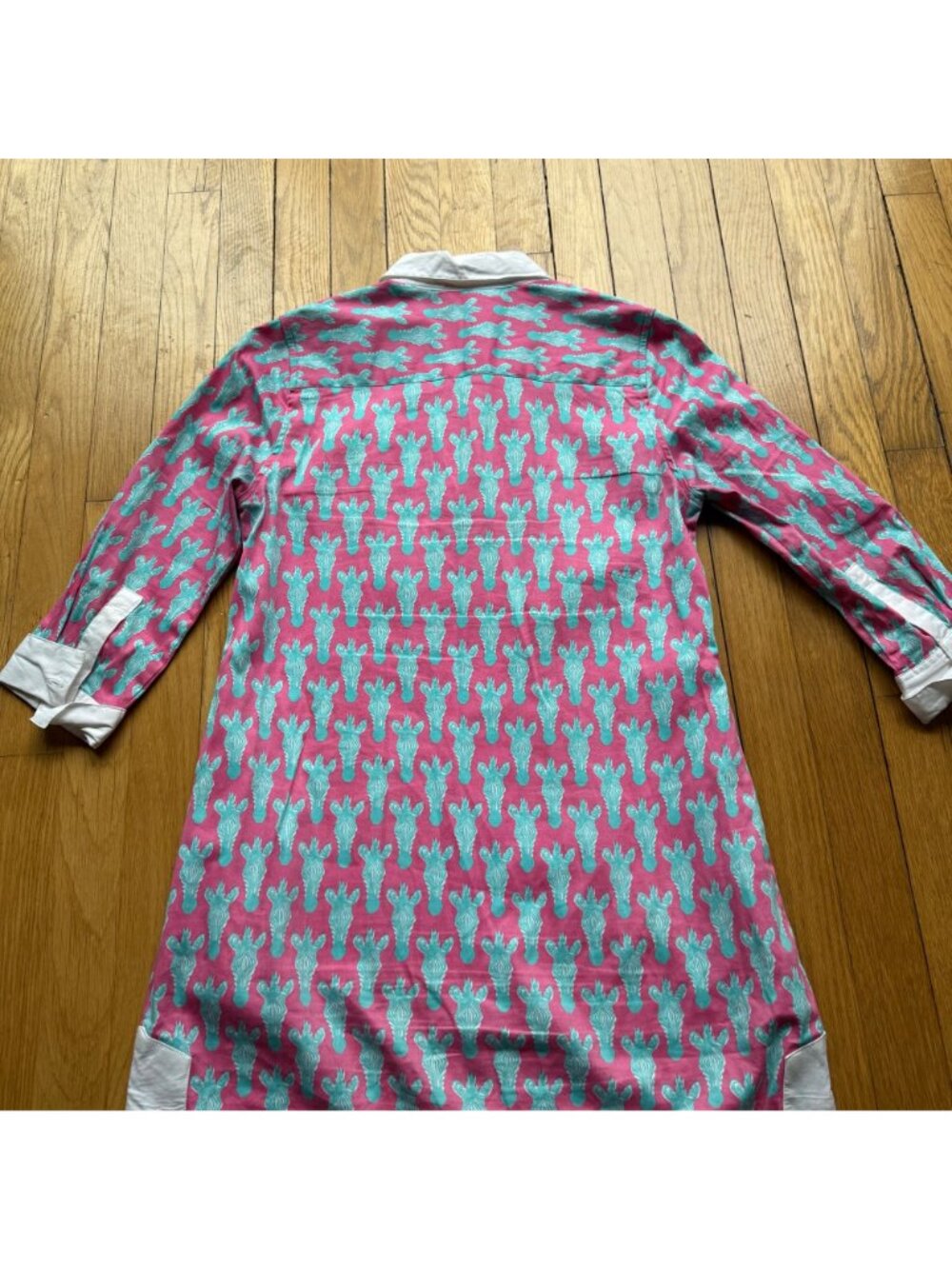 Tizzie Size XS Pink Aqua Zebra Print Split Neck Collar Cotton Blend Tunic Dress - Picture 15 of 15